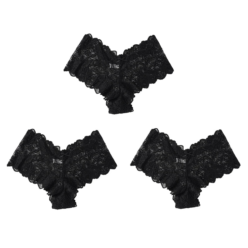 3Pcs Sexy Floral Lace Panties Women Briefs Low Waist Soft Lingerie Comfortable Intimates Panties