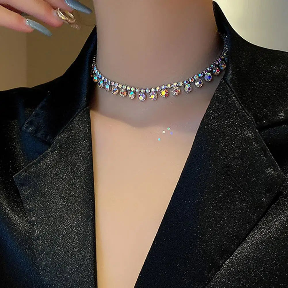 Flaring Rhinestone Necklace Clavicle Chain Women Jewelry Women Necklace ConciseChic Modern Graceful Women Choker Necklace