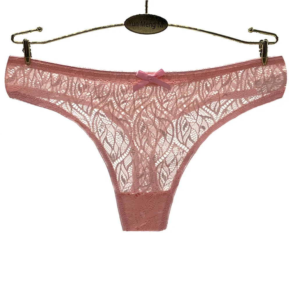 Sexy Panties Women's Lace Silk Low Waist Bow Solid Color Briefs Cotton Crotch Breathable Sexy Thongs