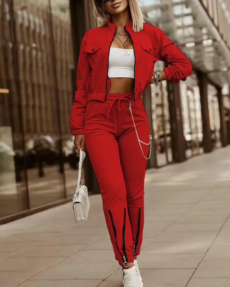 2024 Sportsuits for Women Two Piece Suits Solid Sweatshirts Long Pants Fashion Sets Casual Zipper Tracksuits S-2XL