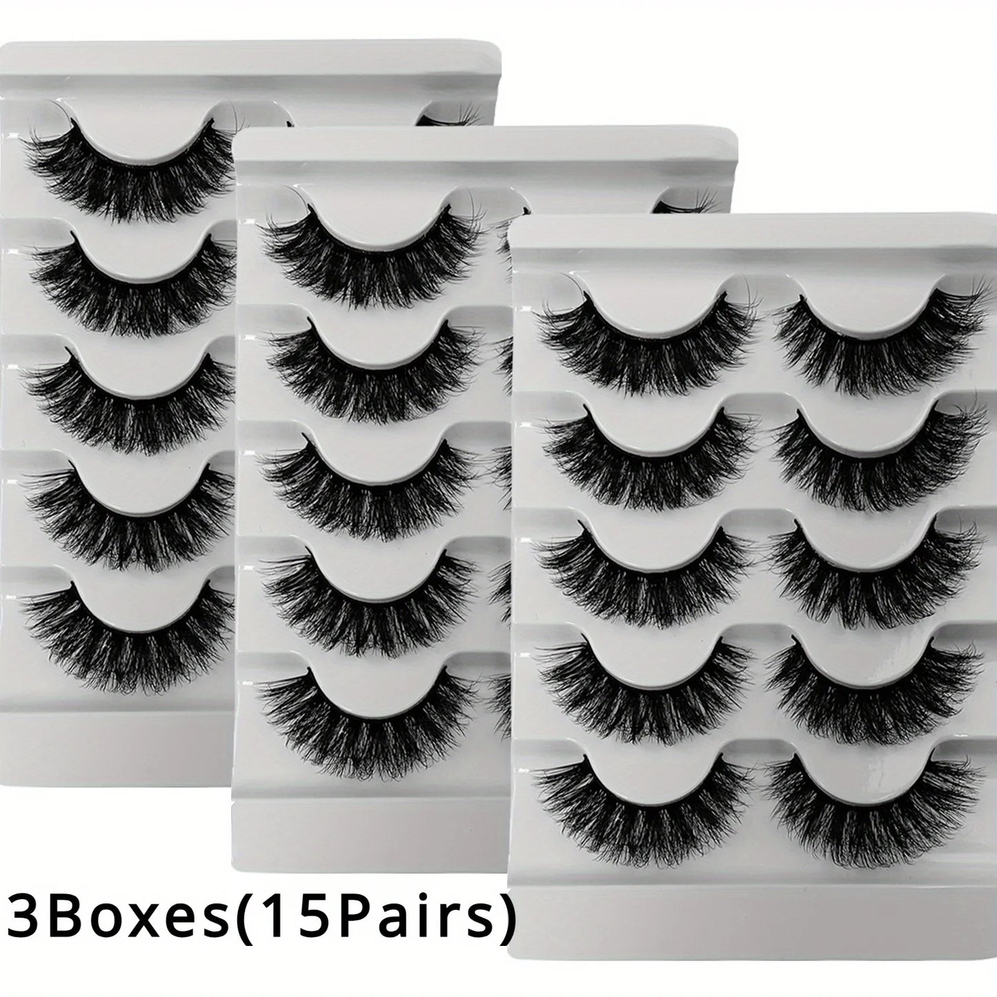3Boxes(15Pairs) Fluffy Thick Lashes Full Strip Lashes Fluffy 3D Fake Lashes Makeup Messy False Eyelashes