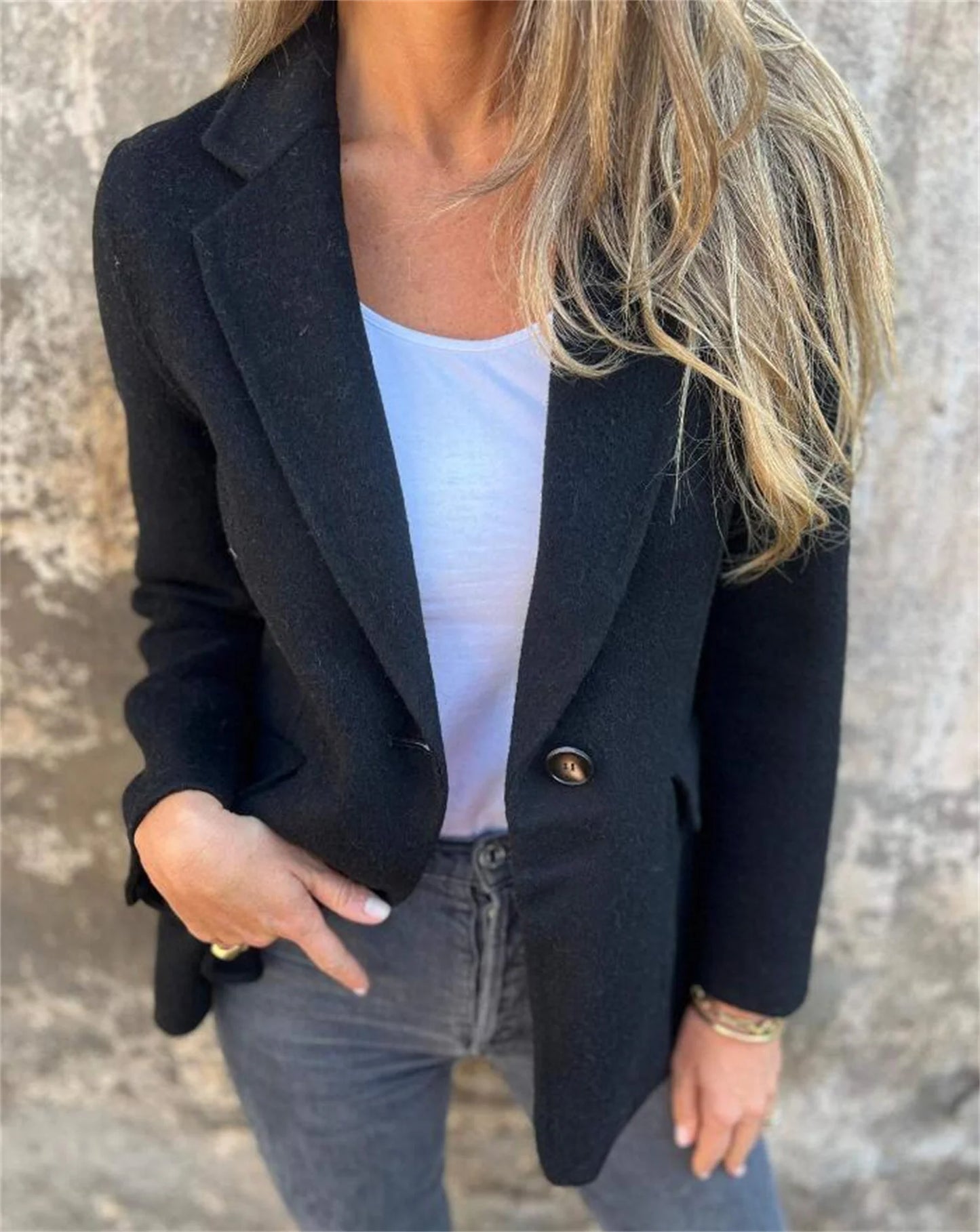 Plus-size women's clothing autumn and winter fashion new pure color single button woolen jacket plus-size clothing