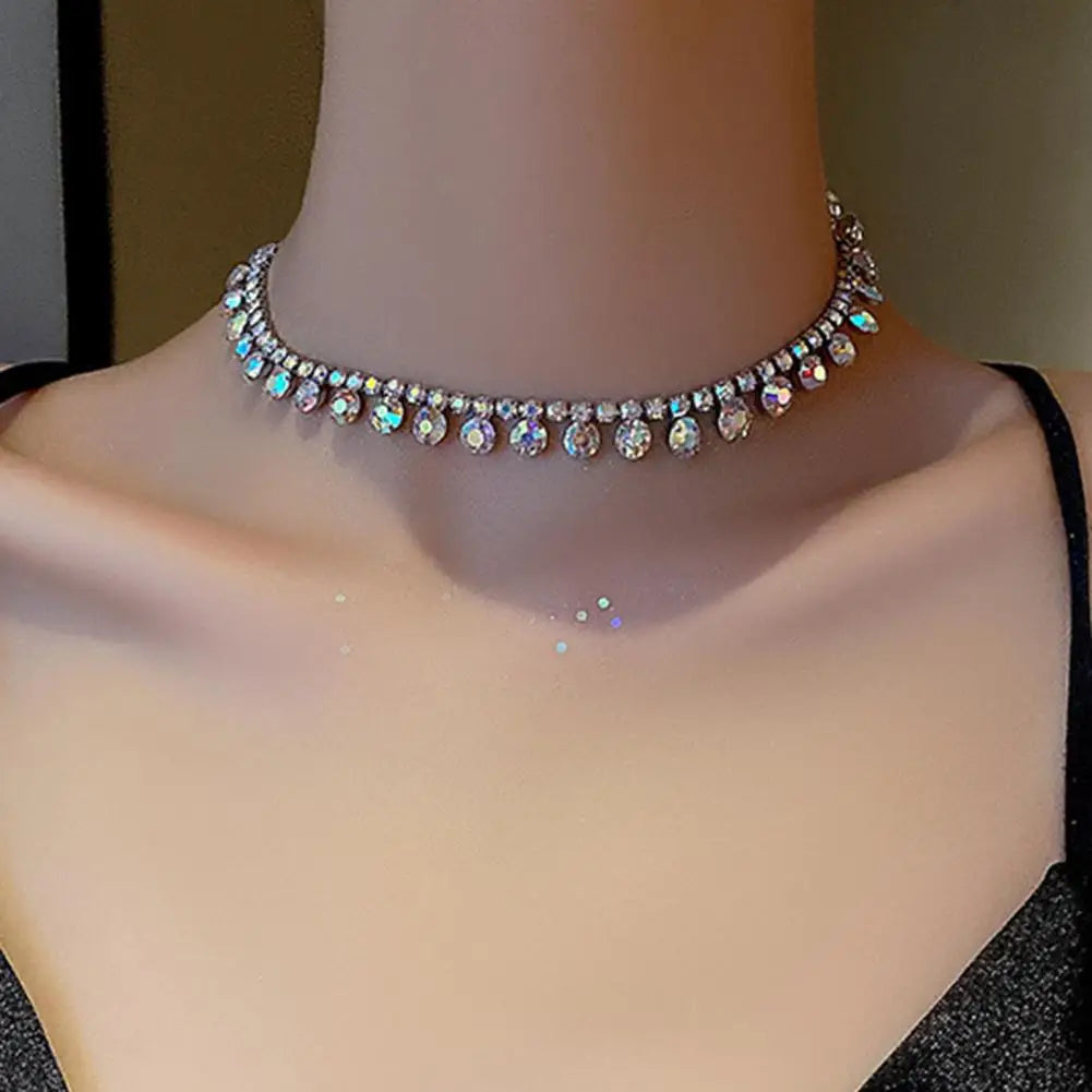 Flaring Rhinestone Necklace Clavicle Chain Women Jewelry Women Necklace ConciseChic Modern Graceful Women Choker Necklace
