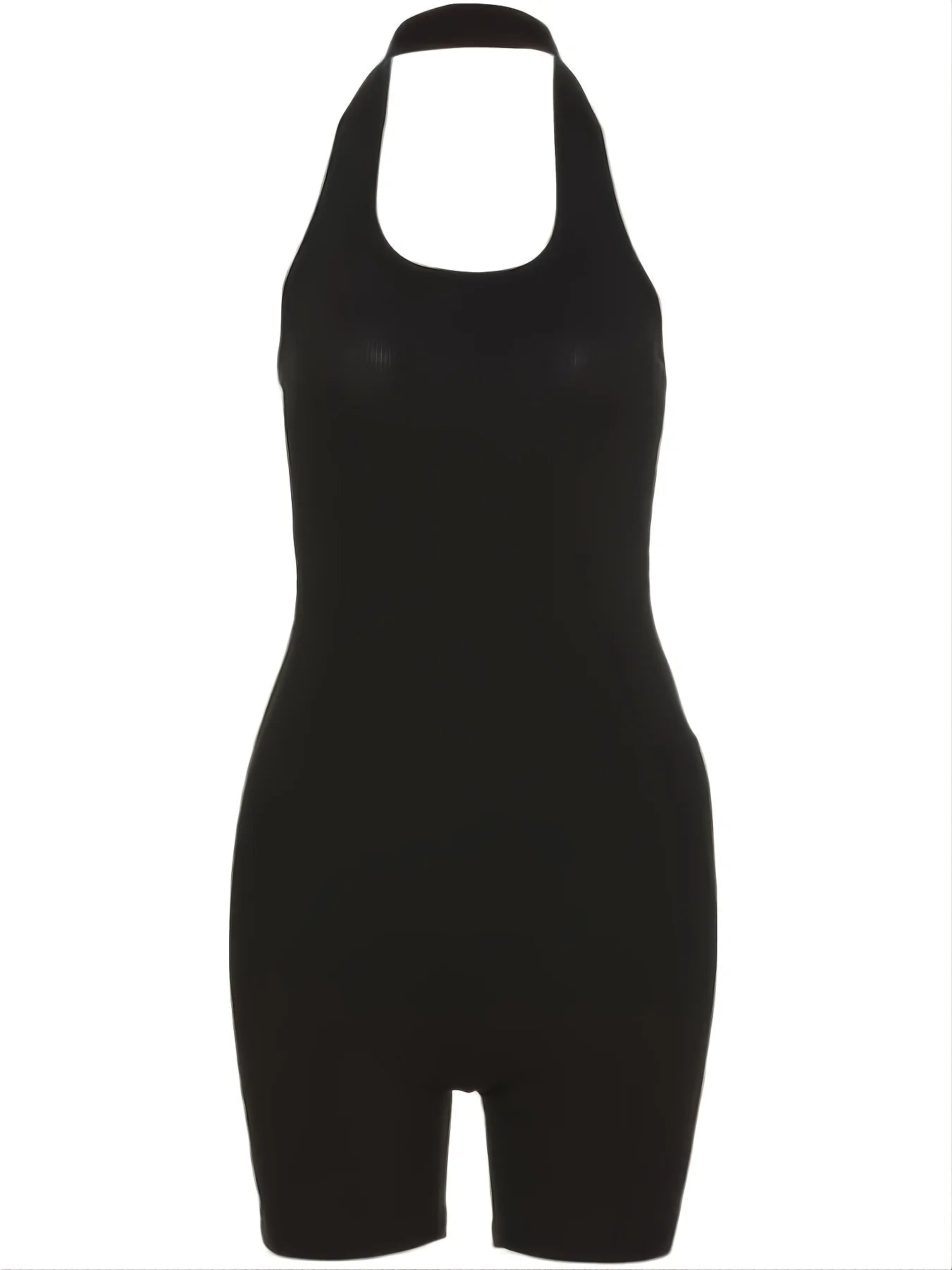 Plus Size Fashion Black Halter Sporty Jumpsuit, Women's Oversized Solid Color Sexy Body-Con Backless Clothing