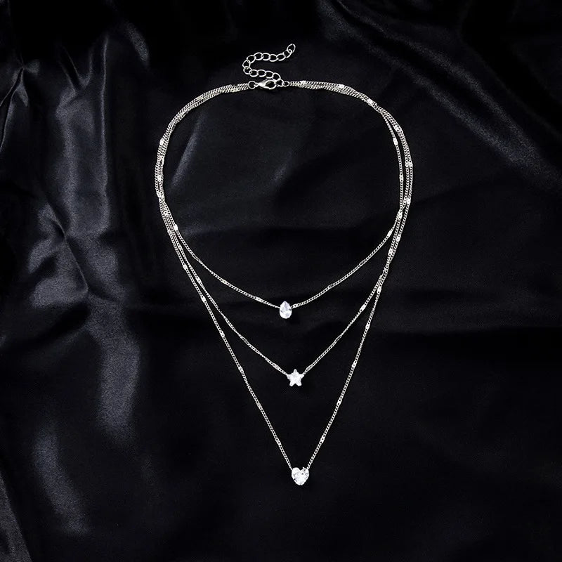 Trendy Zircon Pendant Necklace For Women Multilayer Chain Choker Fashion