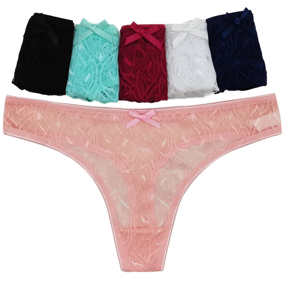 Sexy Panties Women's Lace Silk Low Waist Bow Solid Color Briefs Cotton Crotch Breathable Sexy Thongs
