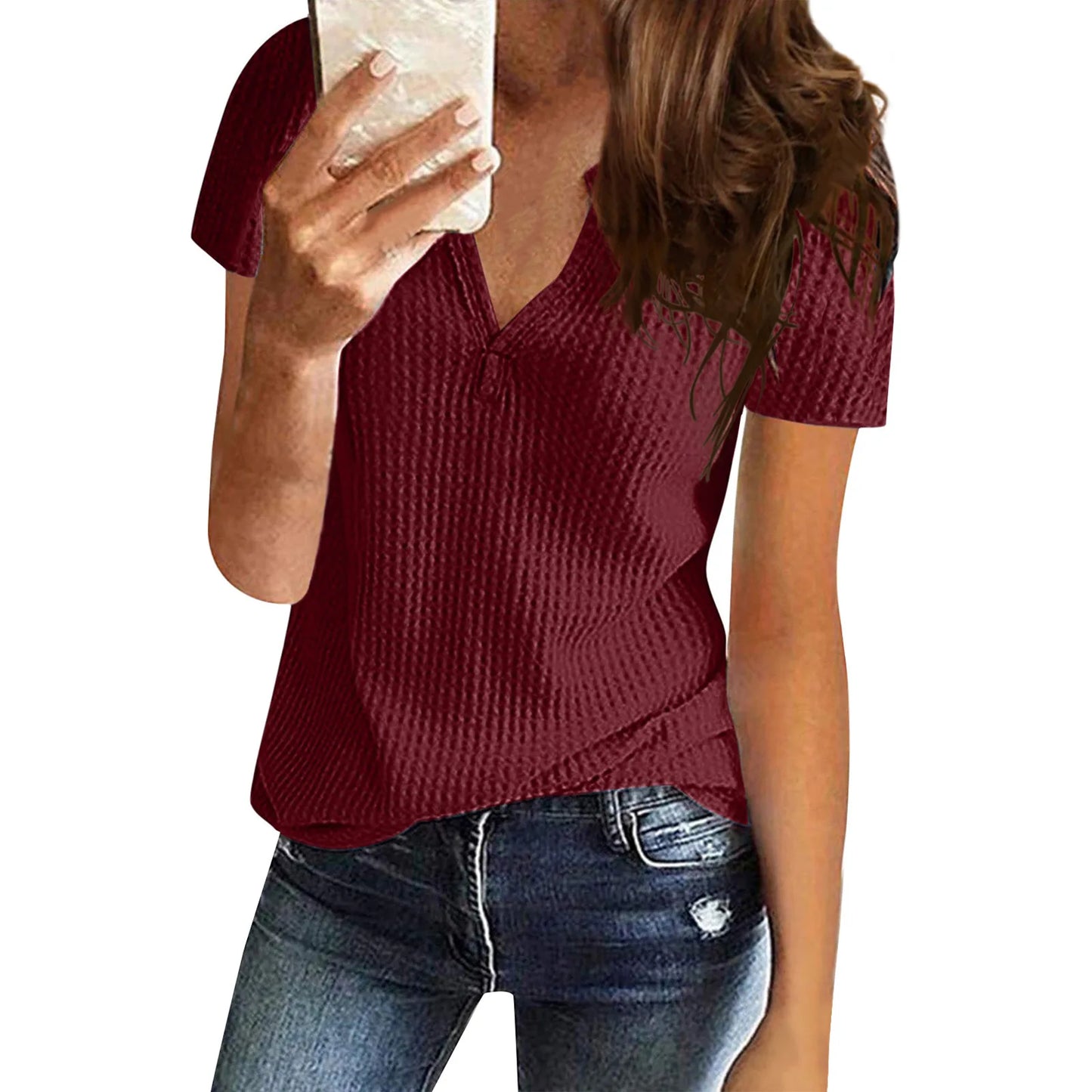 Plus Size Women's Clothing Spring and Summer New Tops V-neck Mid-length Loose Casual Short-sleeved T-shirt