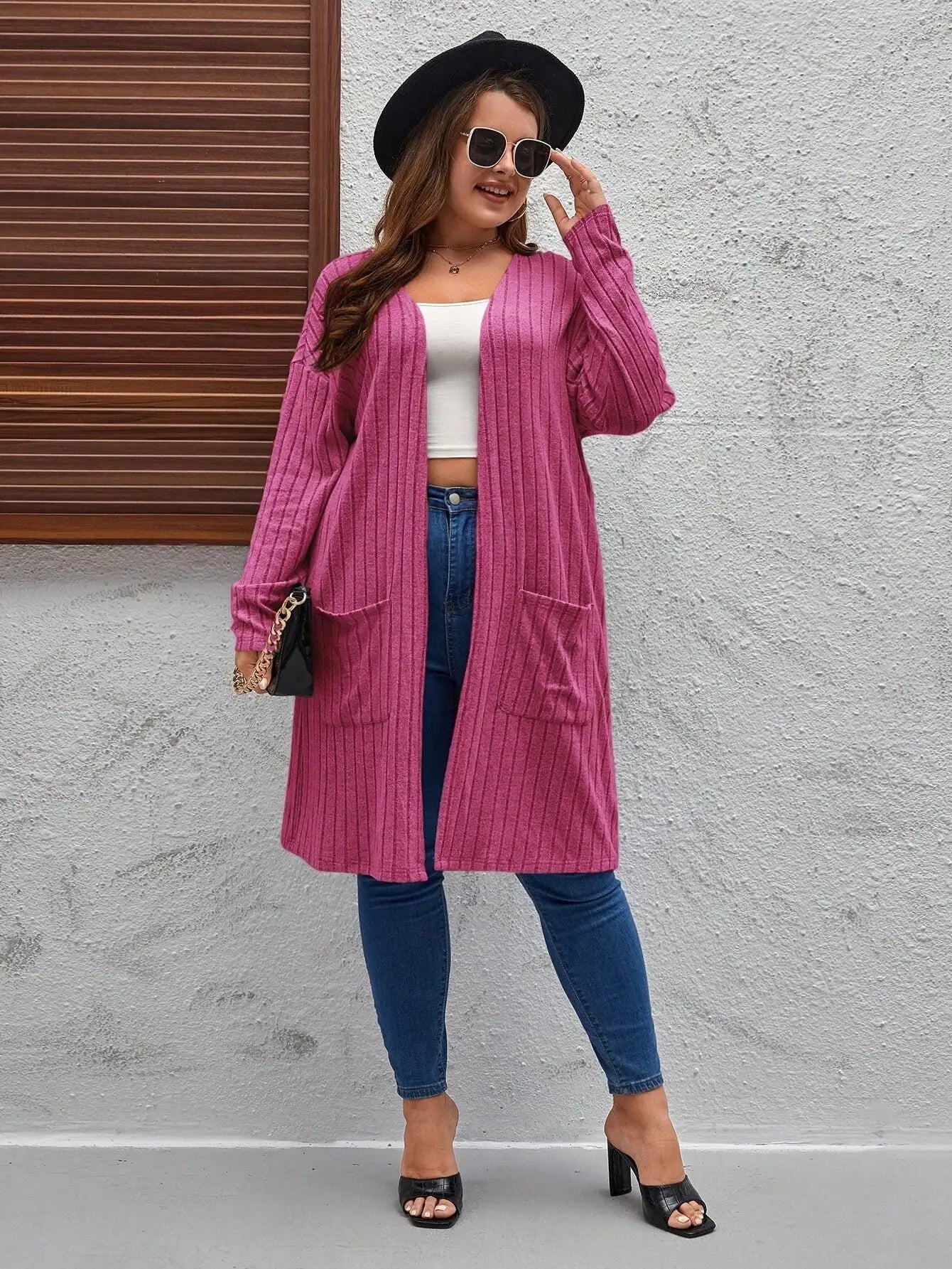 Plus Size Women's Casual Jacket Fashionable Long Sleeved Cardigan Simple Solid Color