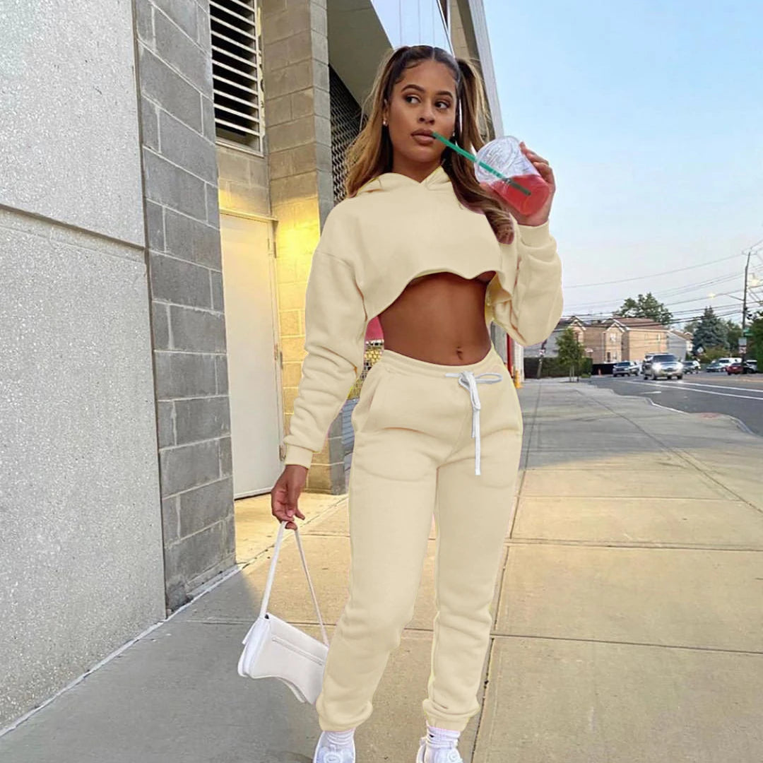 Women's Jogging Tracksuit Suit for Fitness Running Sets Fleece Long Sleeve Cropped Hoodies+Jogger Sweatpants Sweatsuits