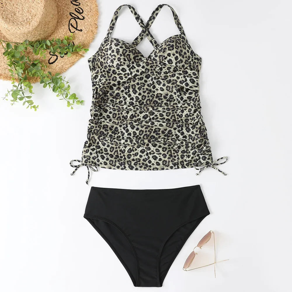 Two Piece Swimsuits Woman's High Waisted Tankini Sets