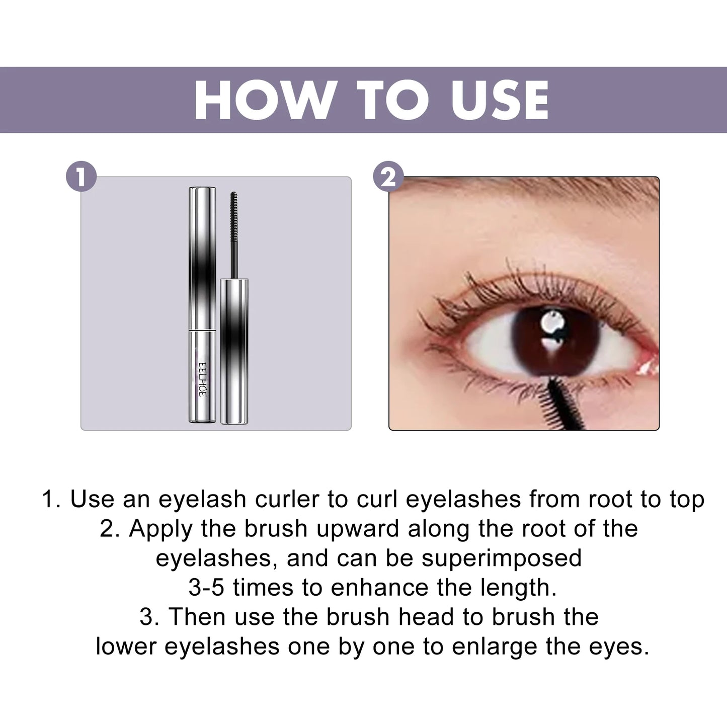 EELHOE Natural Dense Thick Curling Eyelashes Extension Make-Up Long-lasting Lengthens Nourishing Longer Eye Lash Fibrous Mascara