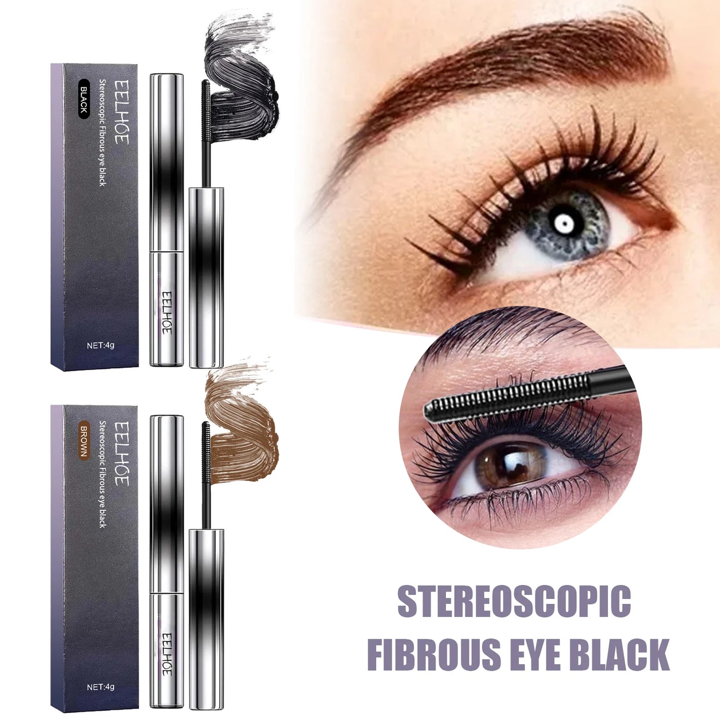 EELHOE Natural Dense Thick Curling Eyelashes Extension Make-Up Long-lasting Lengthens Nourishing Longer Eye Lash Fibrous Mascara