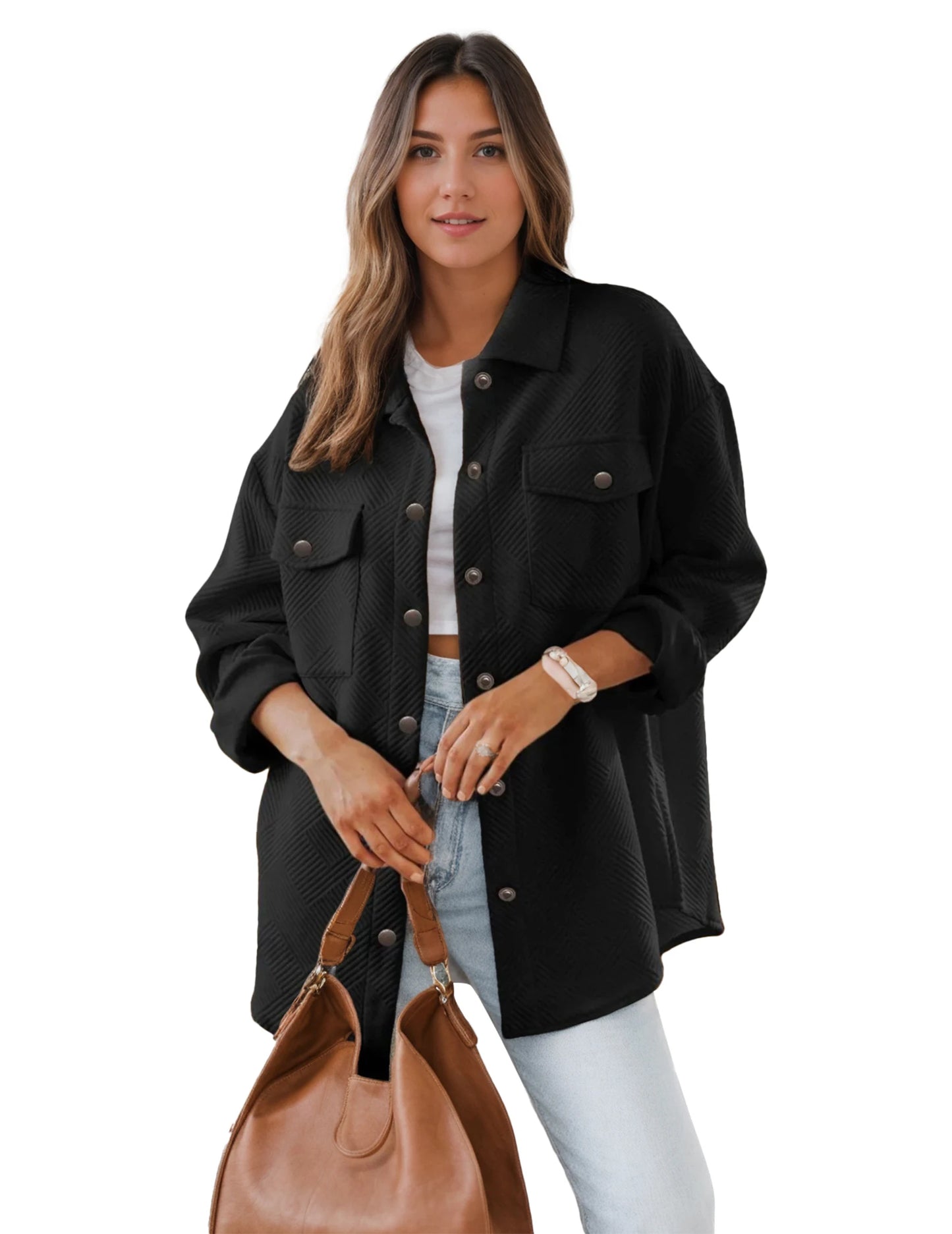Women's Jacket with Pockets Casual Fall Season Long Sleeve Flannel Shirt Like