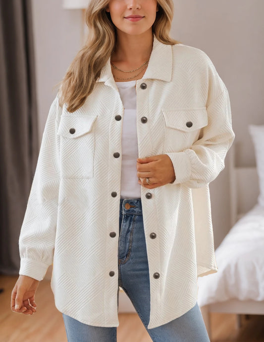 Women's Jacket with Pockets Casual Fall Season Long Sleeve Flannel Shirt Like