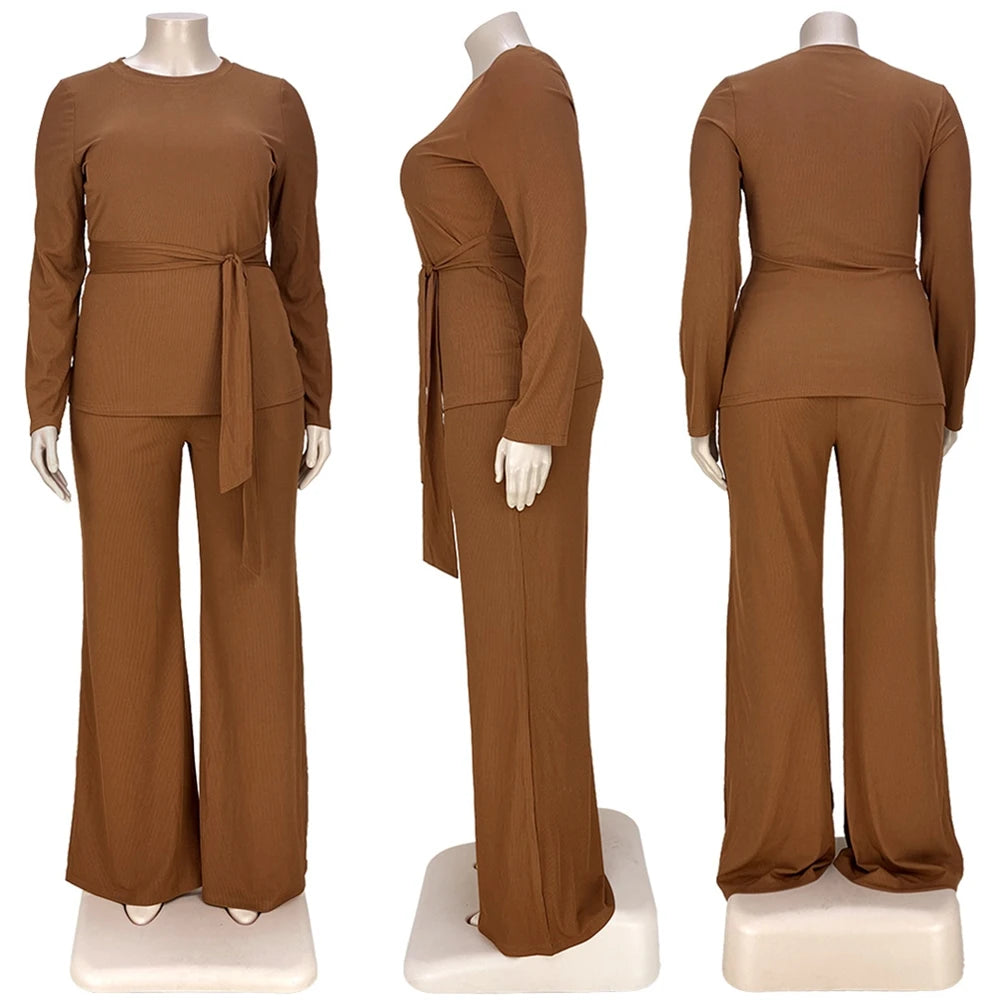 Plus Size Women's Clothing Two Piece Set Pure Color Matching Sets Long Sleeve Fall Clothes Casual Outfits