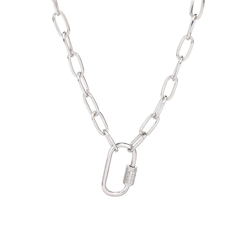 Necklace For Women Punk thick chain necklace zircon spiral Clasps pendant necklace