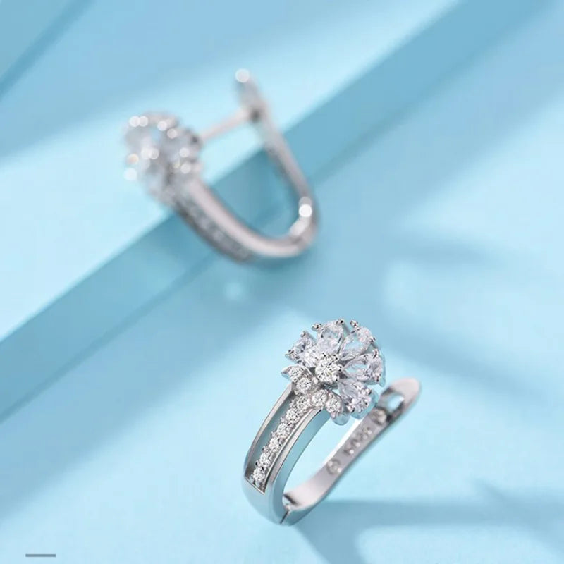 Fine Jewelry 925 Sterling Silver Earrings Inlaid With Zircon Crystal Flower Earrings Charm Jewelry