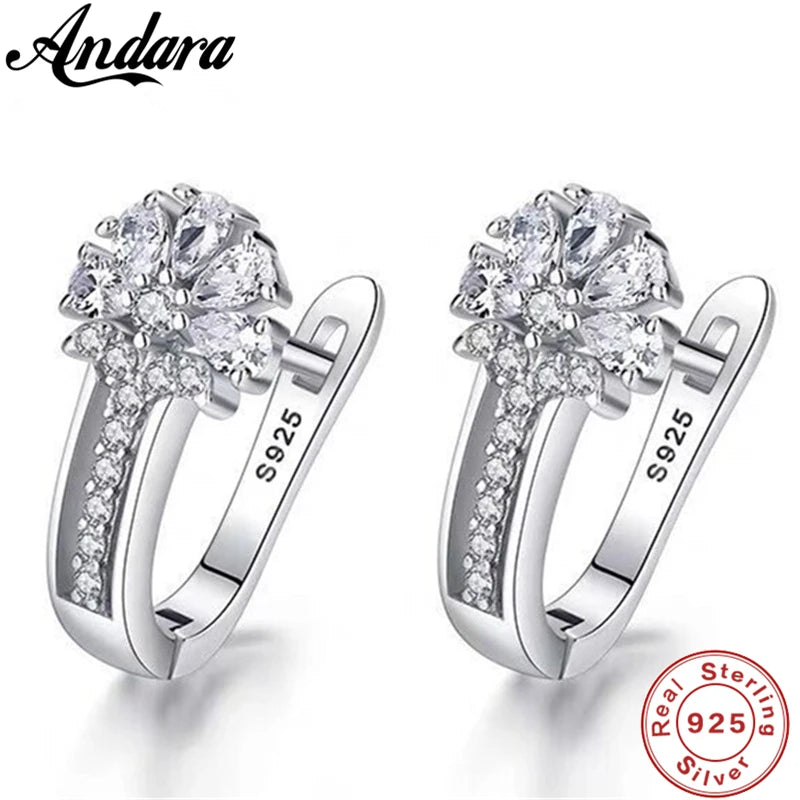 Fine Jewelry 925 Sterling Silver Earrings Inlaid With Zircon Crystal Flower Earrings Charm Jewelry