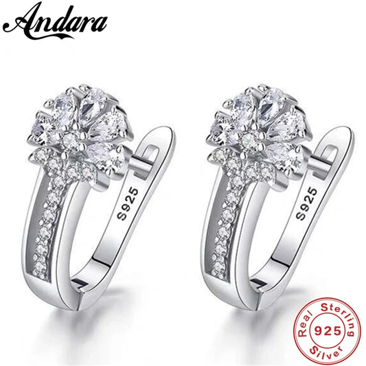 Fine Jewelry 925 Sterling Silver Earrings Inlaid With Zircon Crystal Flower Earrings Charm Jewelry