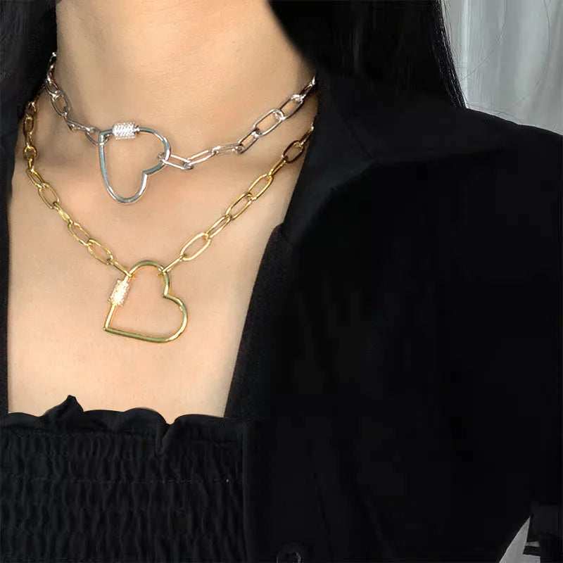 Necklace For Women Punk thick chain necklace zircon spiral Clasps pendant necklace