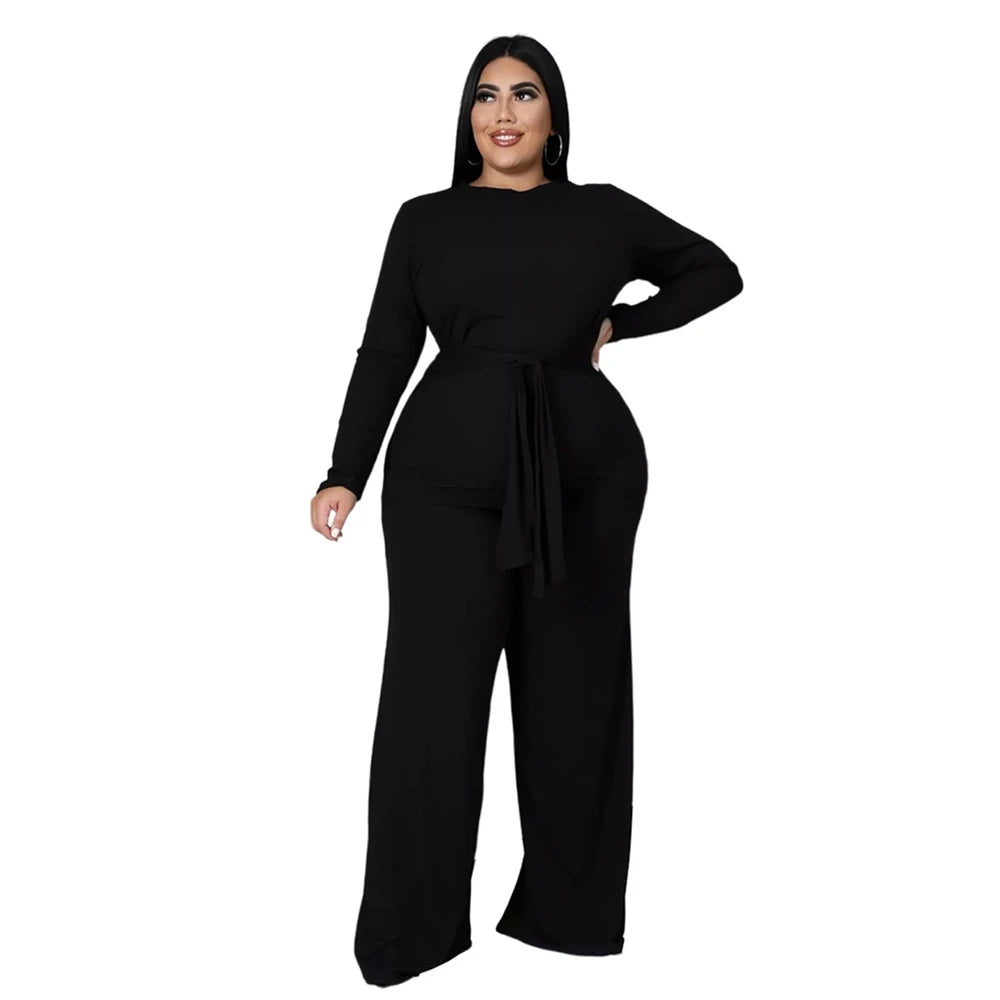 Plus Size Women's Clothing Two Piece Set Pure Color Matching Sets Long Sleeve Fall Clothes Casual Outfits