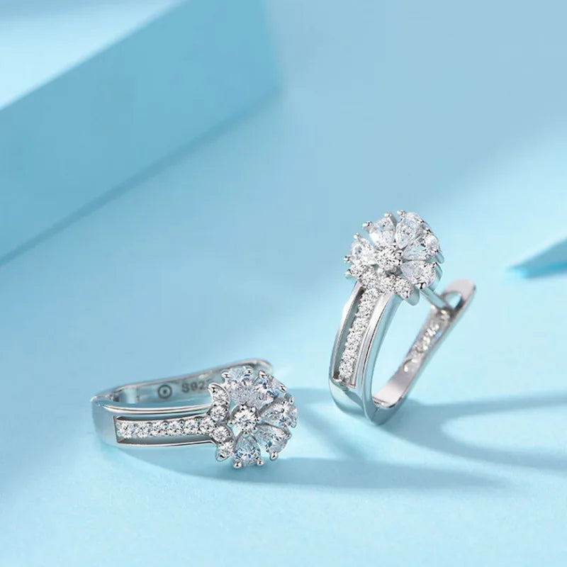 Fine Jewelry 925 Sterling Silver Earrings Inlaid With Zircon Crystal Flower Earrings Charm Jewelry