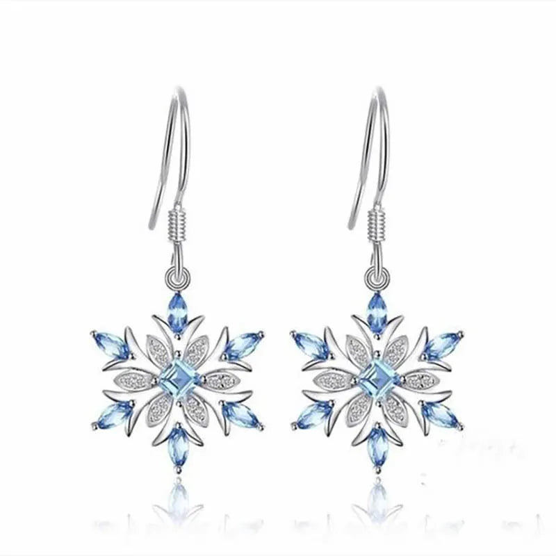 Bague Ringen Earrings for Women Charms Fashion Jewelry Artificial Aquamarine Snowflake Ear drops Blue Gemstones