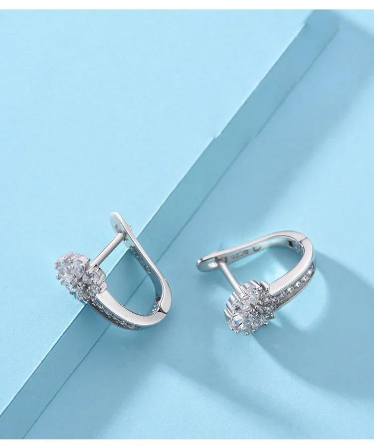 Fine Jewelry 925 Sterling Silver Earrings Inlaid With Zircon Crystal Flower Earrings Charm Jewelry