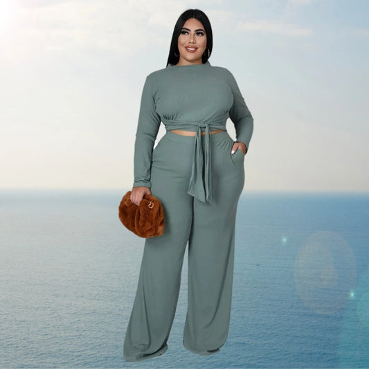 Plus Size Women's Clothing Two Piece Set Pure Color Matching Sets Long Sleeve Fall Clothes Casual Outfits