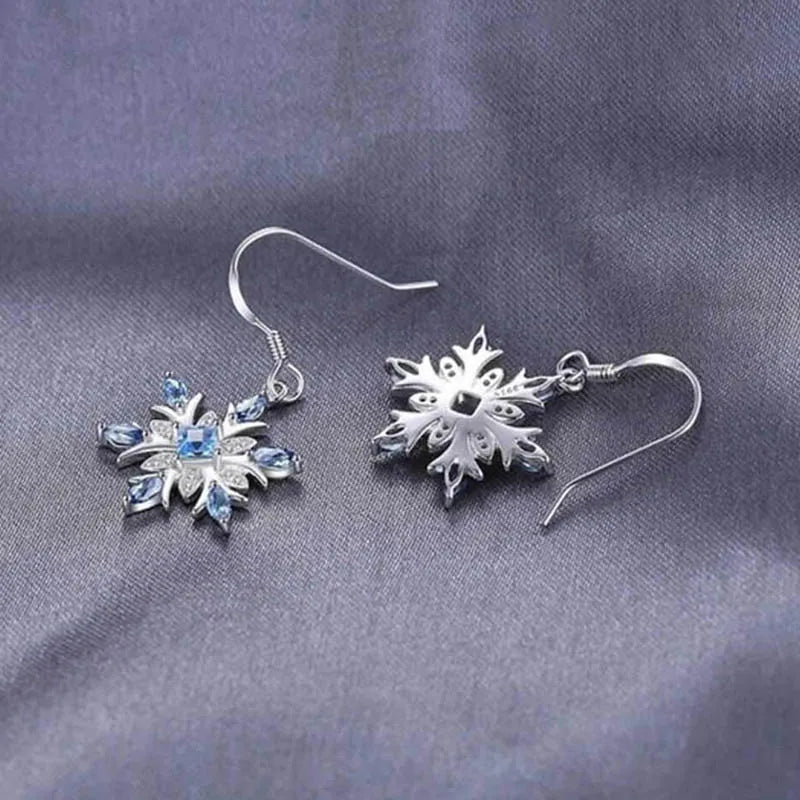 Bague Ringen Earrings for Women Charms Fashion Jewelry Artificial Aquamarine Snowflake Ear drops Blue Gemstones