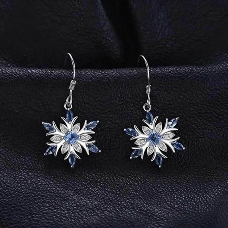 Bague Ringen Earrings for Women Charms Fashion Jewelry Artificial Aquamarine Snowflake Ear drops Blue Gemstones