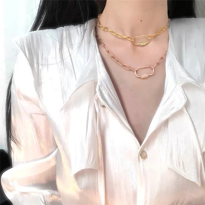 Necklace For Women Punk thick chain necklace zircon spiral Clasps pendant necklace