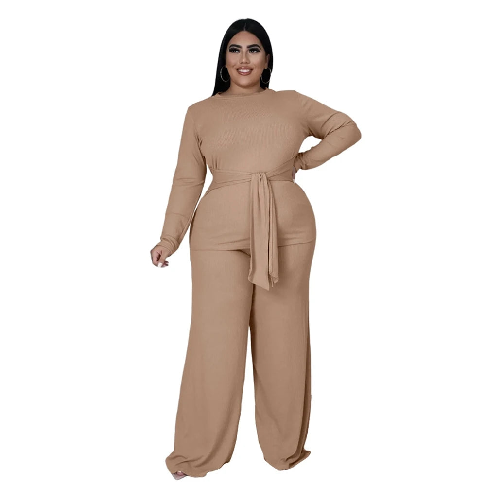Plus Size Women's Clothing Two Piece Set Pure Color Matching Sets Long Sleeve Fall Clothes Casual Outfits