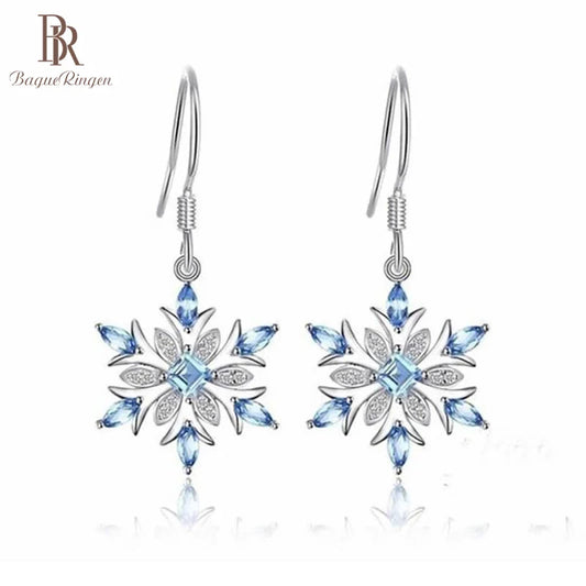 Bague Ringen Earrings for Women Charms Fashion Jewelry Artificial Aquamarine Snowflake Ear drops Blue Gemstones