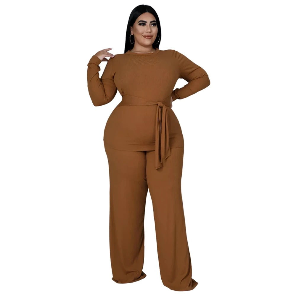 Plus Size Women's Clothing Two Piece Set Pure Color Matching Sets Long Sleeve Fall Clothes Casual Outfits