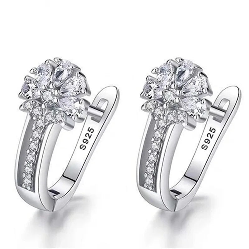 Fine Jewelry 925 Sterling Silver Earrings Inlaid With Zircon Crystal Flower Earrings Charm Jewelry