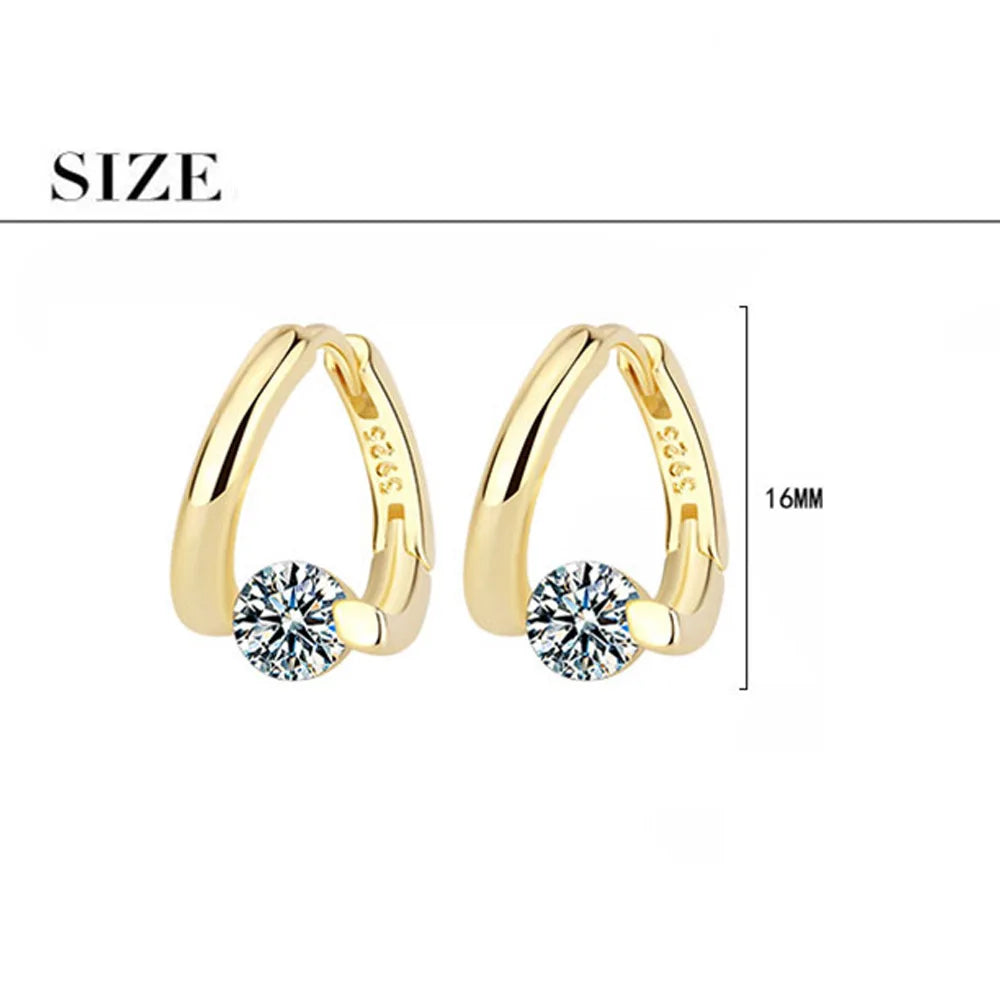 925 Sterling Silver Gold Crystals Simple Earrings For Women Fashion Wedding Luxury Jewelry