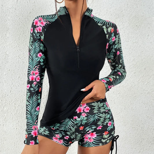 Female Swimsuit With Long Sleeves Sports Surfing Set Two-Piece Bathing Suits