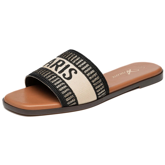 Women Letter Flat Sandals Casual Comfortable Vintage Slippers