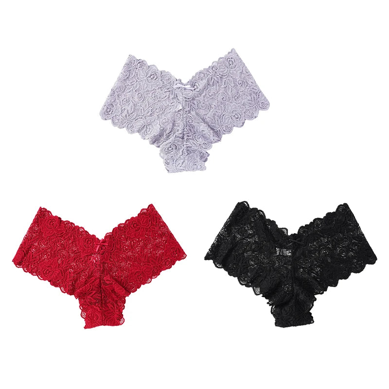 3pcs Sexy Lace Transparent Panties Women Briefs Low Waist Soft Lingerie Comfortable Intimates Panties