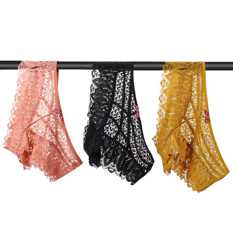 Sexy Panties Low Waist Underwear Transparent Lace Briefs Breathable Soft Lingerie