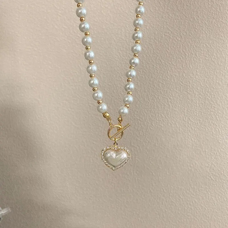 Elegant Pearl Necklace For Women Heart Pendant Necklaces Luxury Imitation Pearls