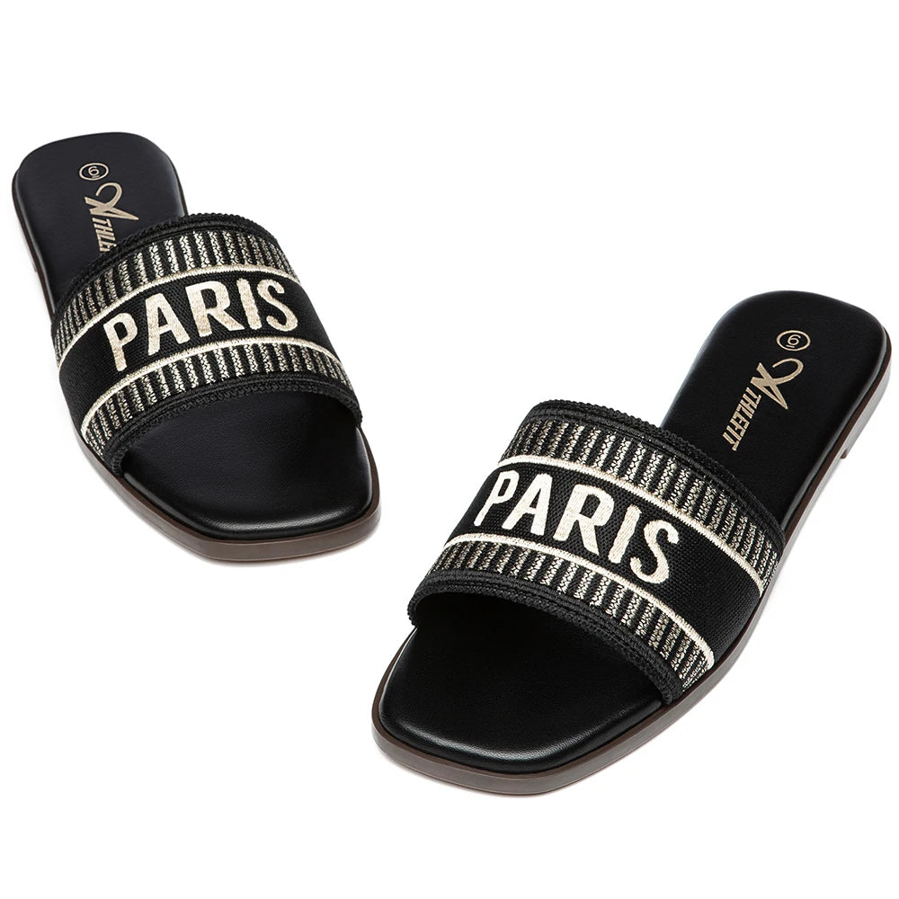 Women Letter Flat Sandals Casual Comfortable Vintage Slippers