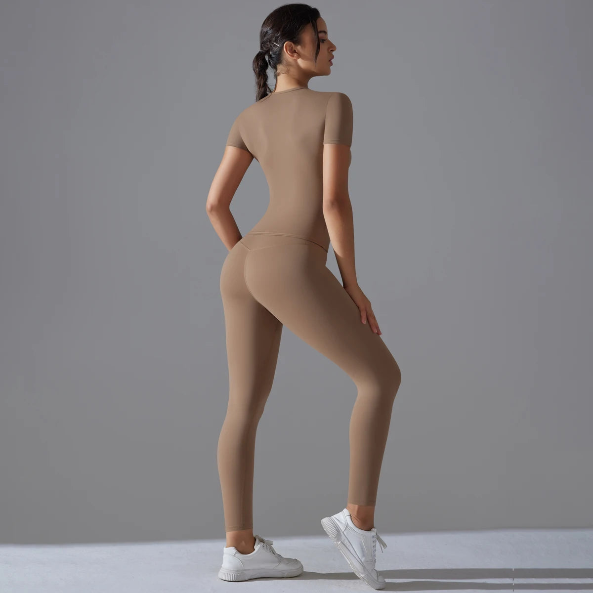 Yoga Set Women Workout Set Sportswear Gym Clothing Fitness Shorts Sleeve Crop Top High Waist Leggings Sports Suits