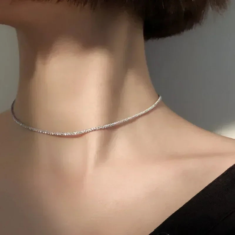 Popular Sparkling Necklace for Women Clavicle Chain Choker Silver Color Fashion Jewelry