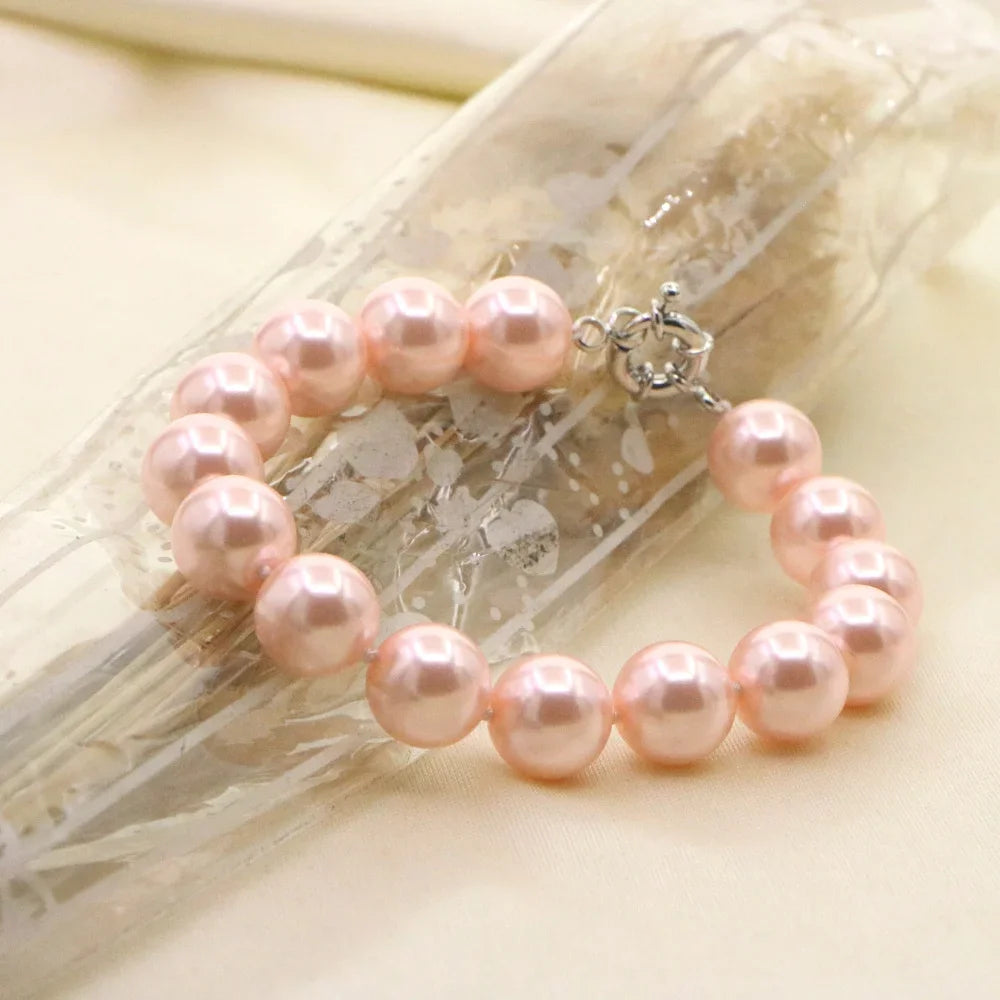 Necklace for Women 12mm Pink Pearl Necklace Bracelet Earrings Sets Jewelry