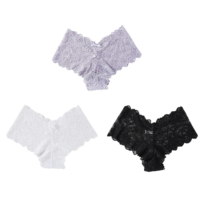 3pcs Sexy Lace Transparent Panties Women Briefs Low Waist Soft Lingerie Comfortable Intimates Panties