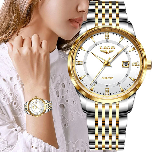 LIGE New Waterproof Watches Women's Bracelet Watch Top Brand Luxury Date Quartz Watch