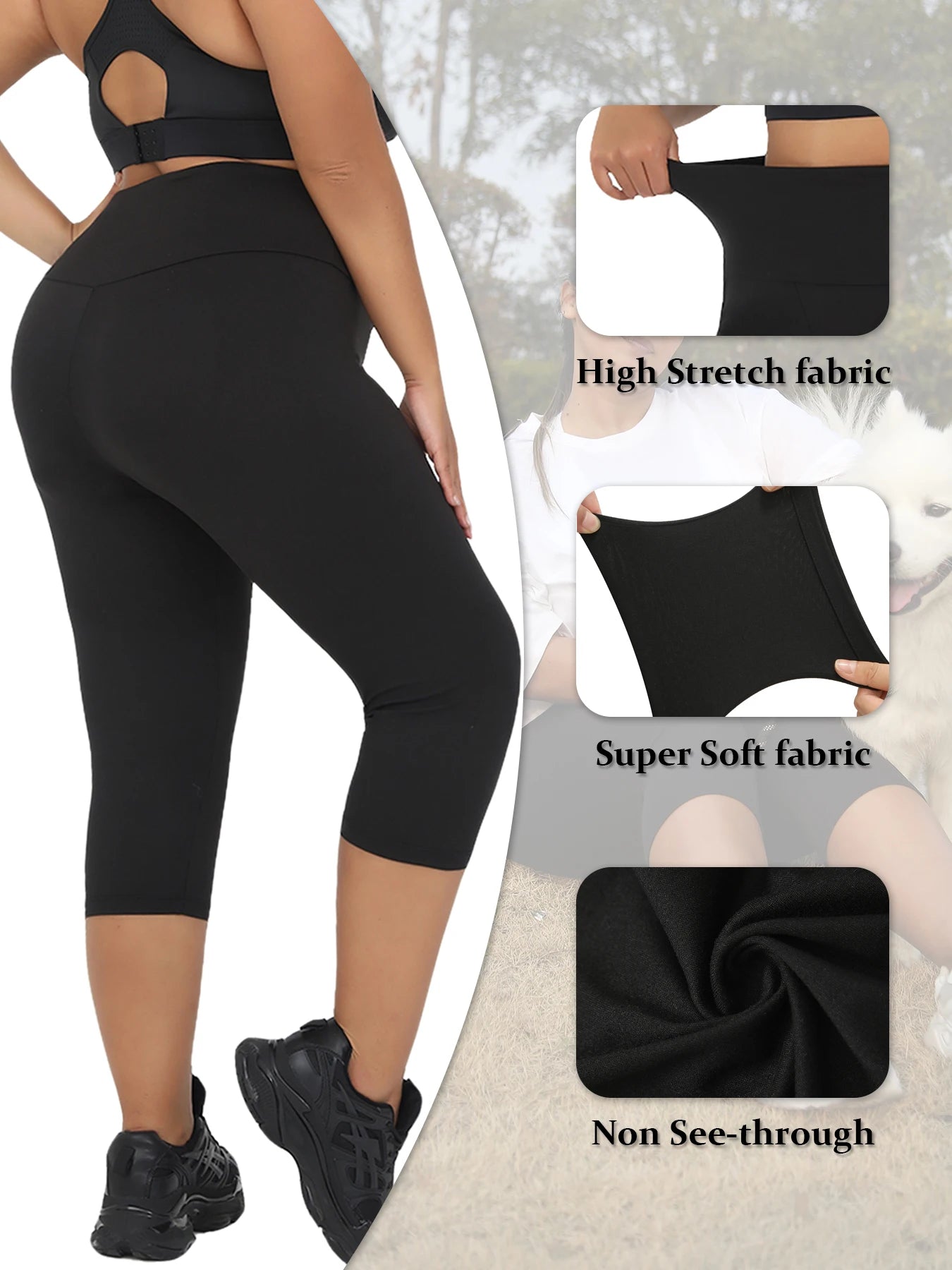 Plus Size Leggings for Women  Super soft High Waisted Tummy Control Yoga Capri Pants  Not See Through