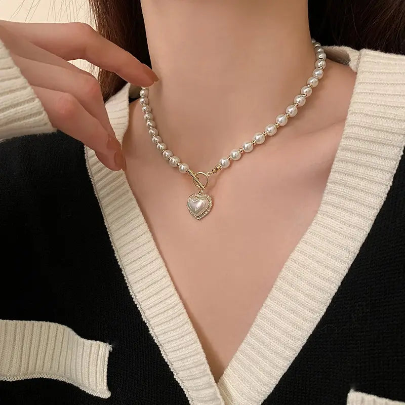 Elegant Pearl Necklace For Women Heart Pendant Necklaces Luxury Imitation Pearls